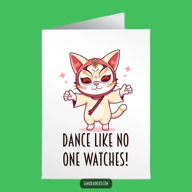 Free Printable Birthday Card: Funny Kabuki Cat Dancing, Joyful Downloadable Gift
