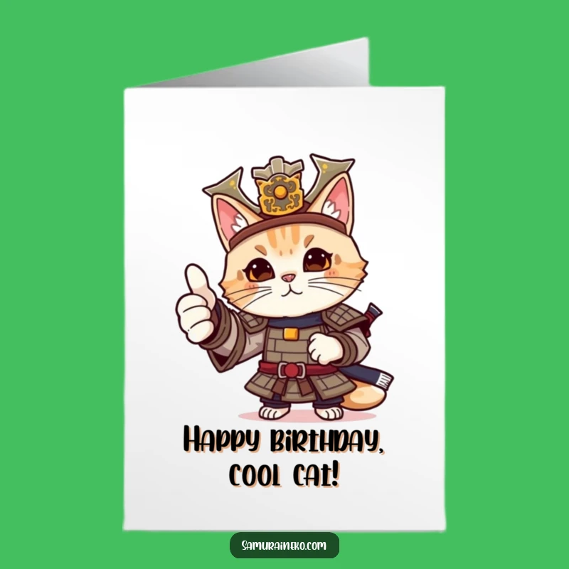 Free Printable Birthday Card: Cat Samurai Thumbs Up, Great Downloadable Gift