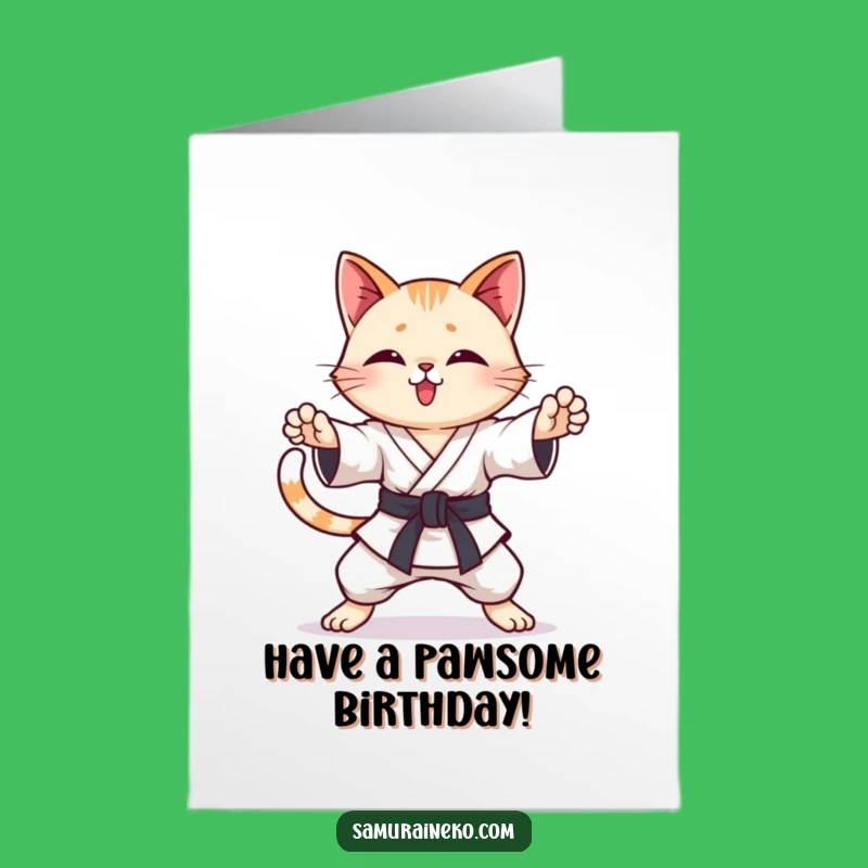 Funny Karate Cat Free Printable Birthday Card - Playful Downloadable Gift