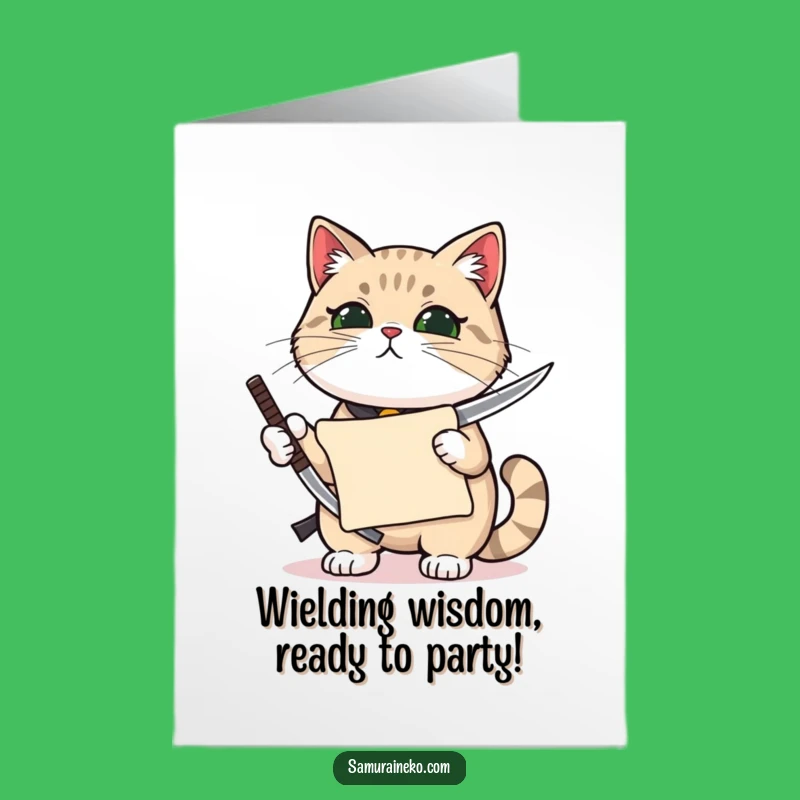 Proud Free Printable Birthday Card: Katana Cat Scroll - Noble Downloadable Gift