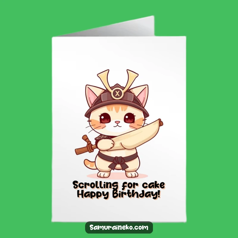Samurai Cat Free Printable Birthday Card: Scroll Warrior - Funny Downloadable!