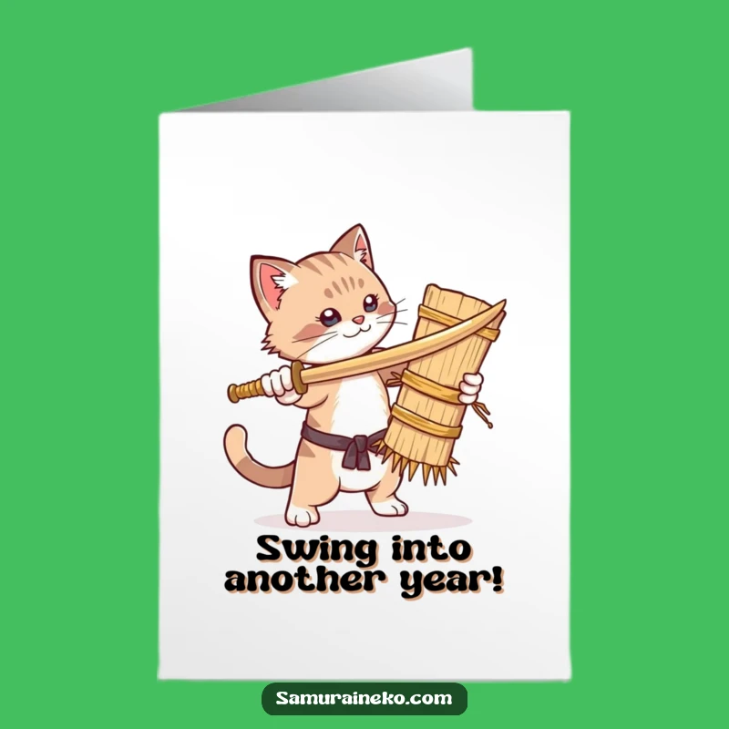 Funny Free Printable Cat Birthday Card: Sword Fighting Feline Downloadable Gift