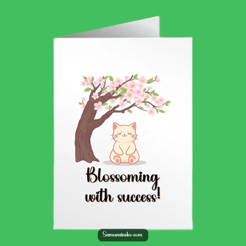Free Printable Congrats Card: Zen Cat Blossom, Calm Funny Downloadable Gift