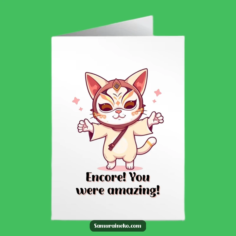 Free Printable Congrats Card: Funny Kabuki Cat Dancing, Celebratory Downloadable Gift