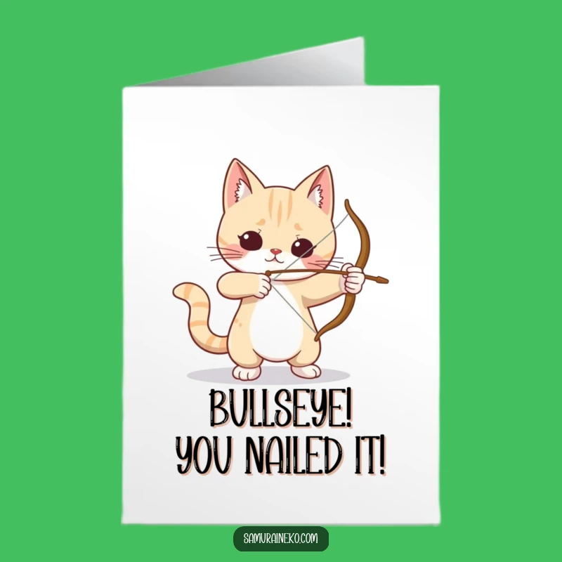Free Printable Congrats Card: Funny Cat Archer, Precision Downloadable Gift