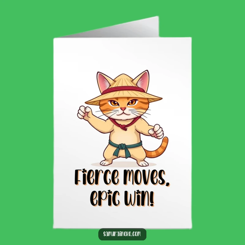 Free Printable Congrats Card: Martial Arts Cat, Humorous Downloadable Gift