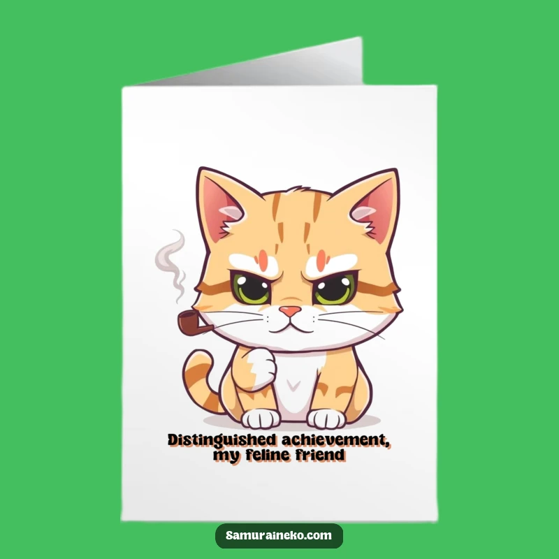 Free Printable Congratulations Card: Distinguished Cat with Pipe - Humorous Downloadable Gift