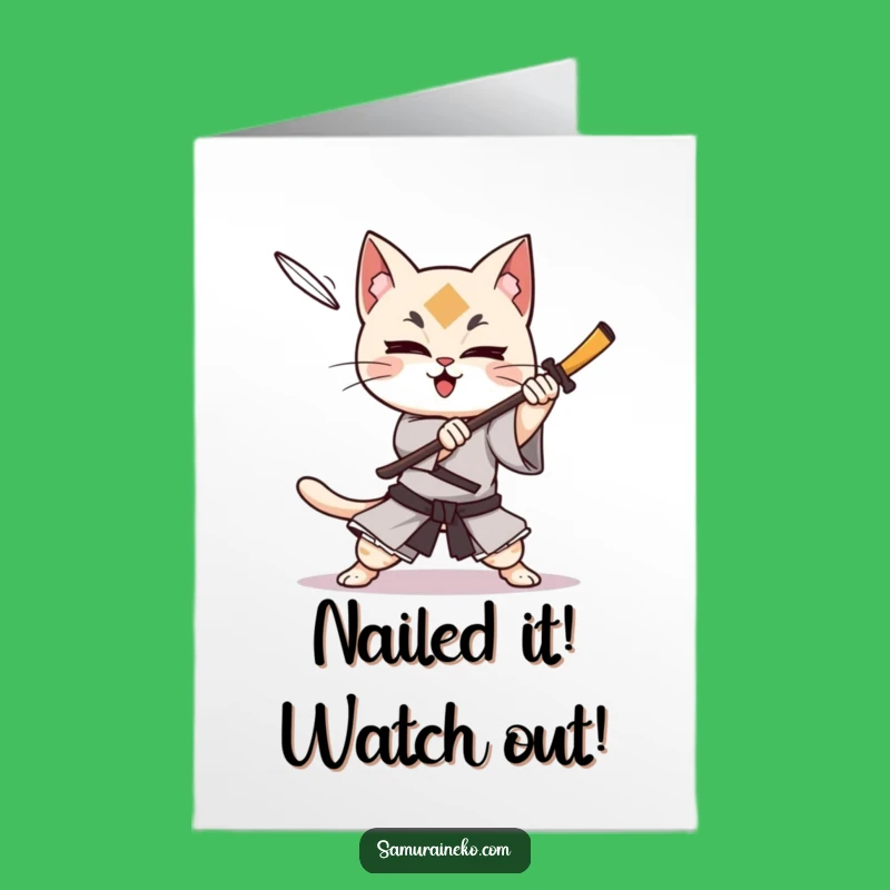 Free Printable Congrats Card: Dodging Cat Samurai, Hilarious Downloadable