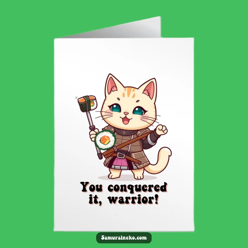 Victorious Samurai Cat Sushi Free Printable Congrats Card - Fun Downloadable Gift