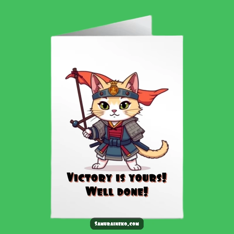 Free Printable Samurai Cat Congratulations Card - Funny Downloadable Gift for Victors