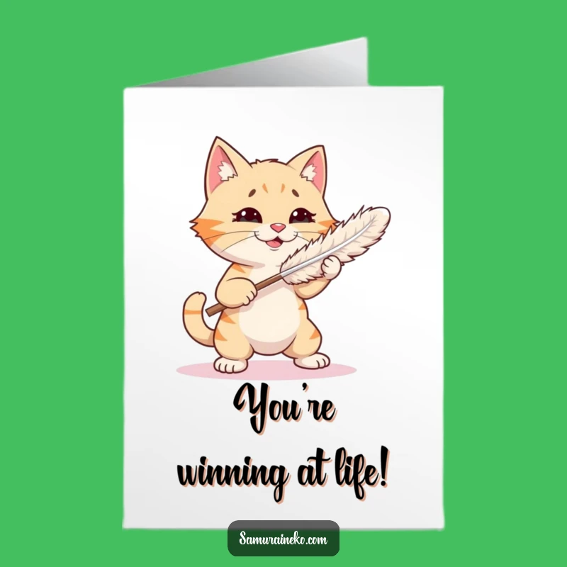 Free Printable Congrats Card: Cat Duster Victory Funny Gift Downloadable Art