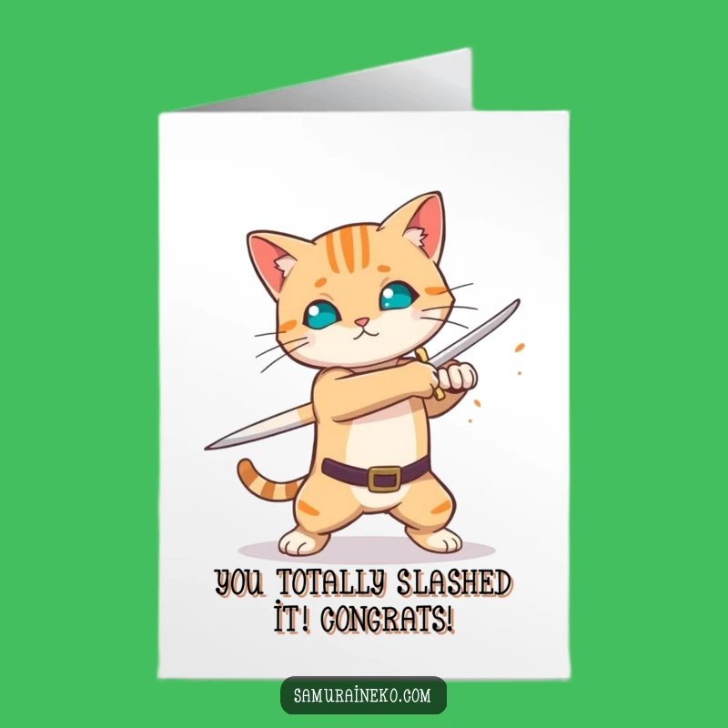 Dynamic Free Printable Cat Congrats Card: Sword Sparks Fly - Hilarious Downloadable!