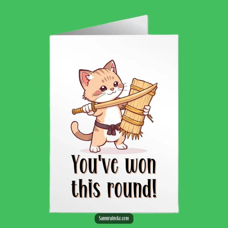 Hilarious Free Printable Congrats Card: Cat Sword Fighter Downloadable Triumph Gift