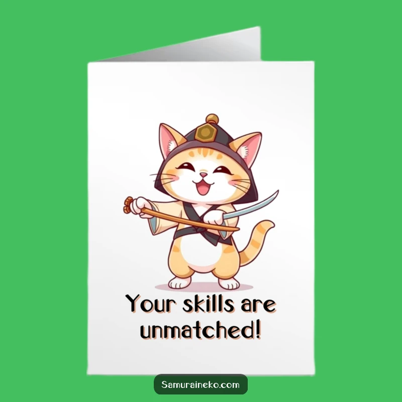 Congratulate them on their success with this free printable card. Easily print at home this joyful ronin cat showing off its skills.