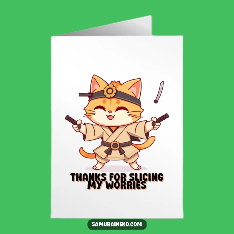 Express your gratitude with this free printable thank you card featuring a clever cat samurai. Print at home for a humorous and memorable thank you.