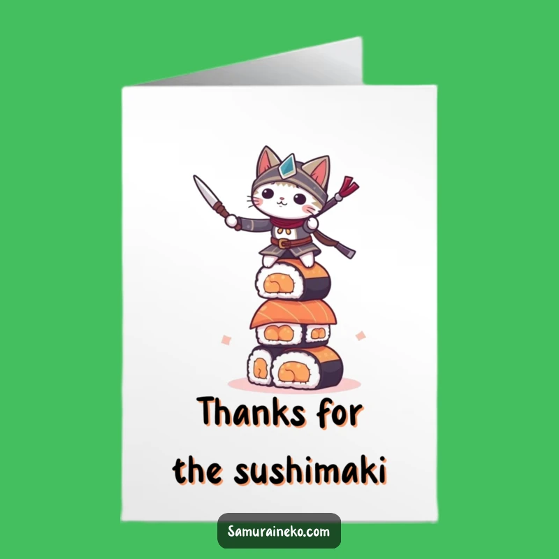 Free Printable Thank You Card: Sushi Cat Warrior, Funny Downloadable