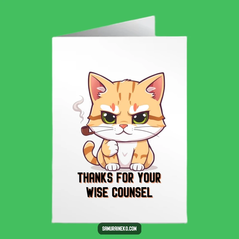 Free Printable Thank You Card: Thoughtful Cat with Pipe - Funny Downloadable Gift
