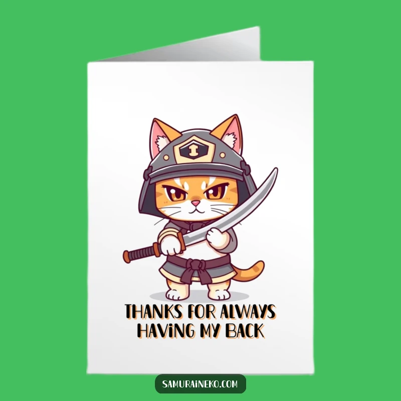 Free Printable Thank You Card: Samurai Cat Gratitude - Funny Downloadable Gift