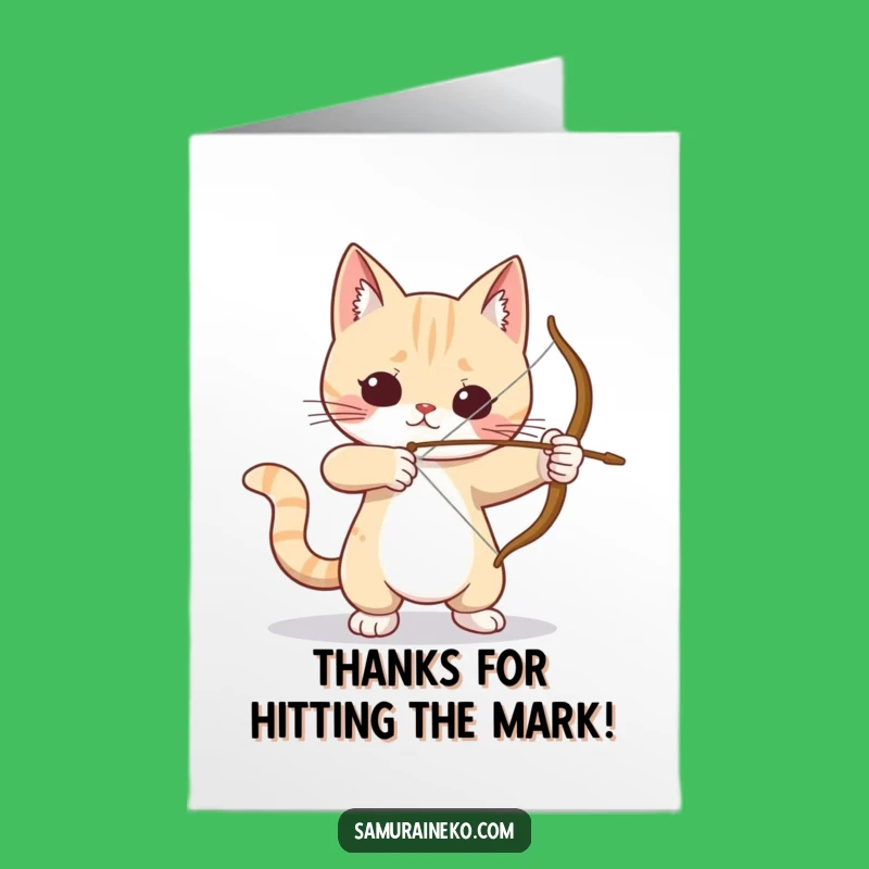 Free Printable Thank You Card: Funny Cat Archer Aiming, Grateful Downloadable Gift