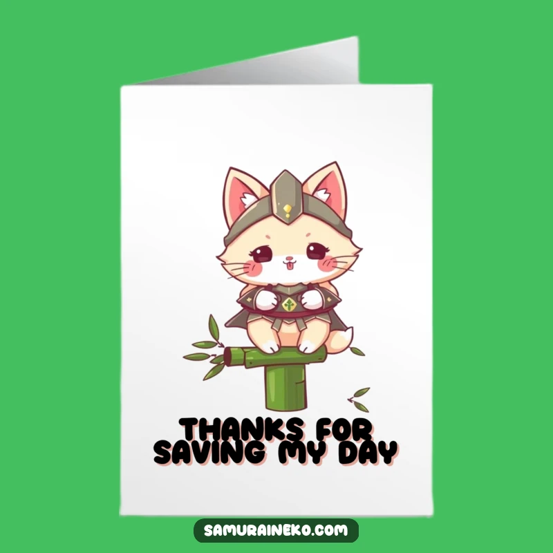 Free Printable Thank You Card: Grateful Cat Samurai Offers Thanks - Downloadable Design