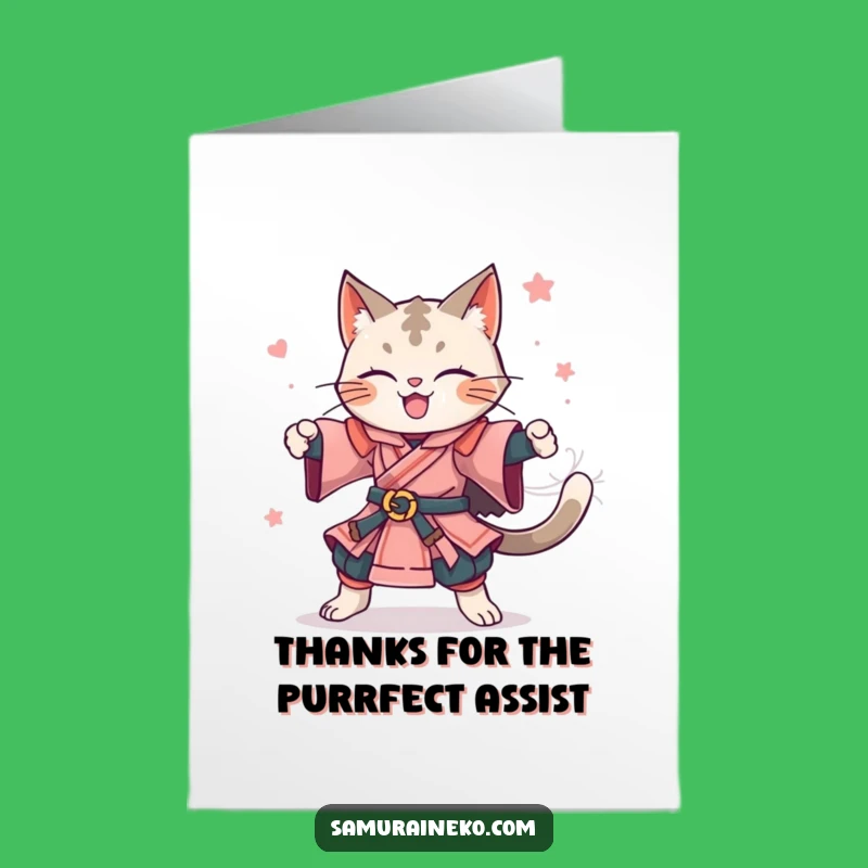 Free Printable Thank You Card: Grateful Cat Samurai Spins with Joy!