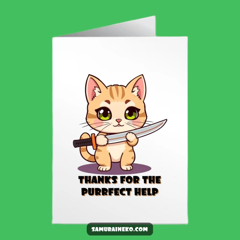 Free Printable Thank You Card: Grateful Cat Swordsman - Downloadable