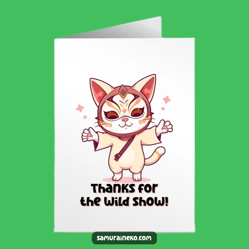 Free Printable Thank You Card: Funny Kabuki Cat Dancing, Grateful Downloadable Gift