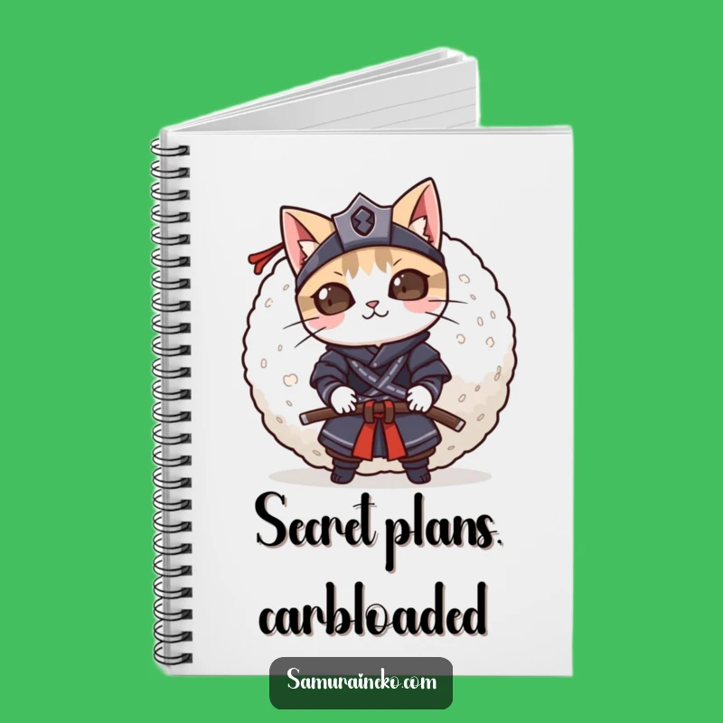 Funny Cat Samurai Rice Ball Notebook: Jot Down Secrets, Humorous Funny Gift
