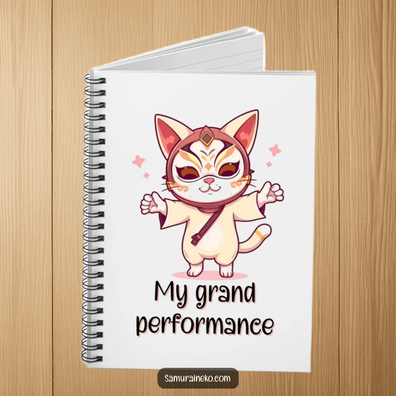 Funny Kabuki Cat Notebook: A humorous notebook featuring a cat in a kabuki mask dancing, perfect for notes, journaling, and creative expression.