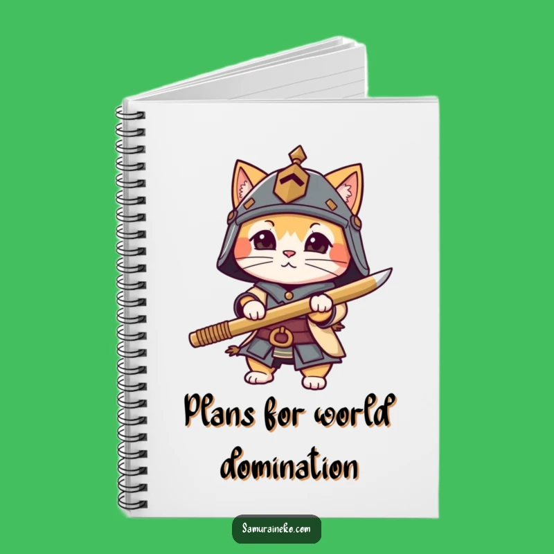Funny Cat Warrior Notebook - Tiny Helmet Bamboo Sword Journal