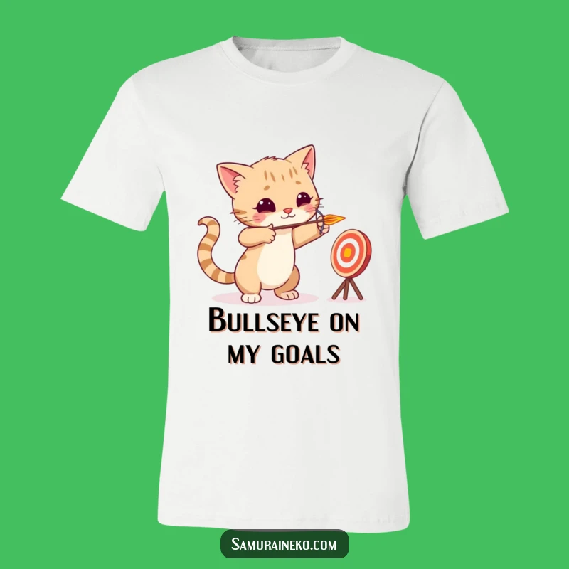 Hit the bullseye of style with this funny cat archer tee. Featuring a tiny arrow and playful target, it's purrfect for casual wear.