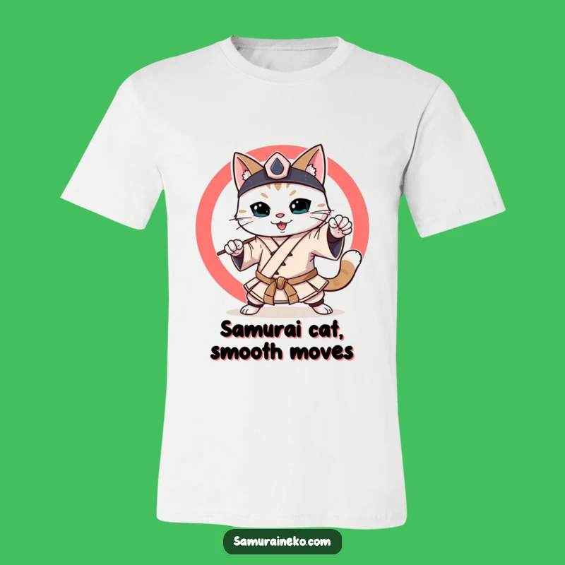 Funny Samurai Cat T-Shirt: Smiling Martial Artist Feline Perfect Gift