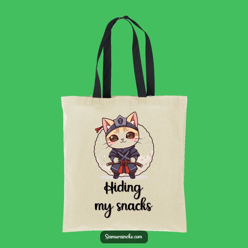 Funny Cat Samurai Rice Ball Tote Bag: Carry Your Mischief, Hilarious Gift