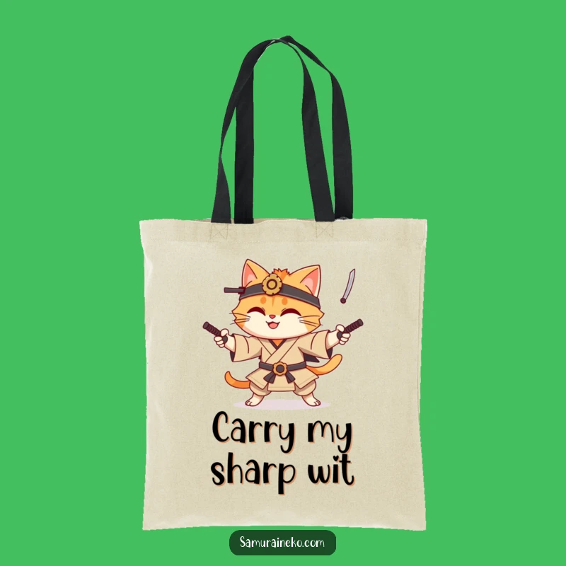 Funny Cat Samurai Tote Bag: Juggling Feline Shopper is a Hilarious Gift
