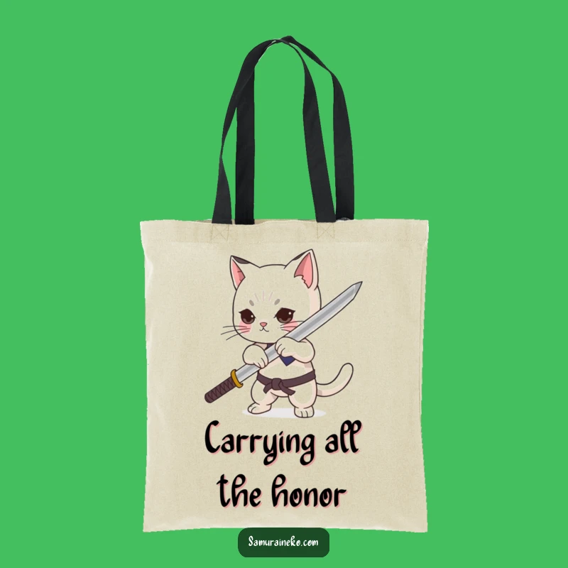 Funny Cat Samurai Tote Bag: Sheath Your Goods with Pride - Eco Bag