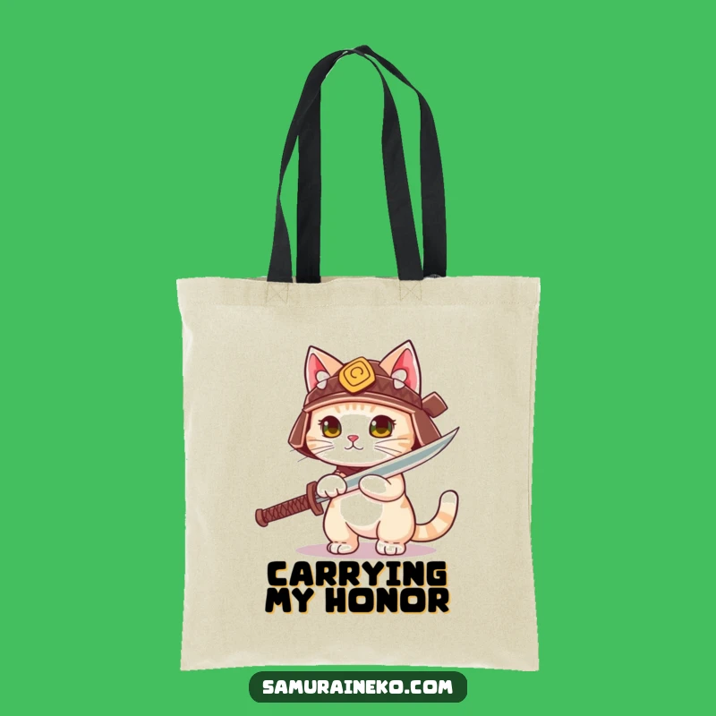Funny Samurai Cat Helmet Tote Bag - Hilarious & Practical Warrior Carryall