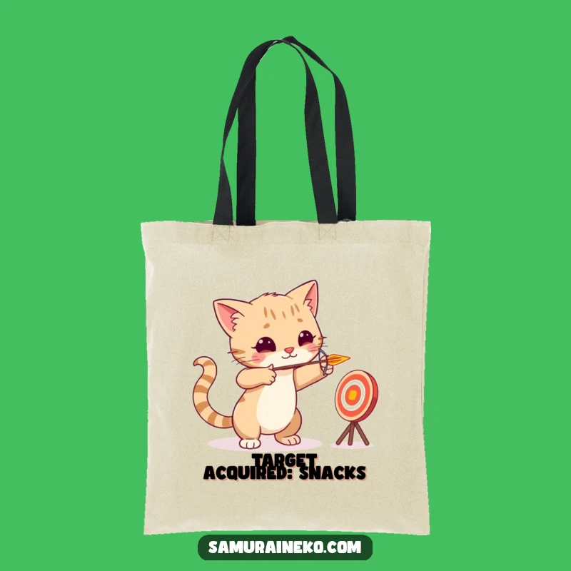 Carry your essentials with precision using this funny cat archer tote. The tiny arrow and playful target make it a purrfectly unique bag.